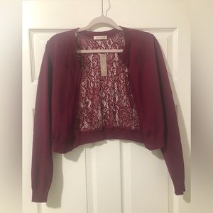 Luxxe Lane Burgundy Lace Back Cardigan